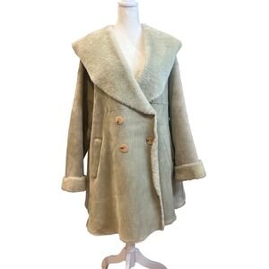 Searle Blatt Bergdorf Goodman Vintage Shearling Sheepskin Coat Green Tan Small